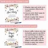 Wildflower Diaper Raffle Sign With 50 Tickets, Floral Baby In Bloom Candy Jar Guessing Game Sign With 50 Cards, Wildflower Baby Shower Decorations Game Set