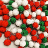 100 Pcs Christmas Pom Pom Balls Glitter Fluffy Pom Poms Red Green White Pom Poms Mini Craft Pom Poms Tinsel Pom Pom Balls For Diy Arts Home Decorations