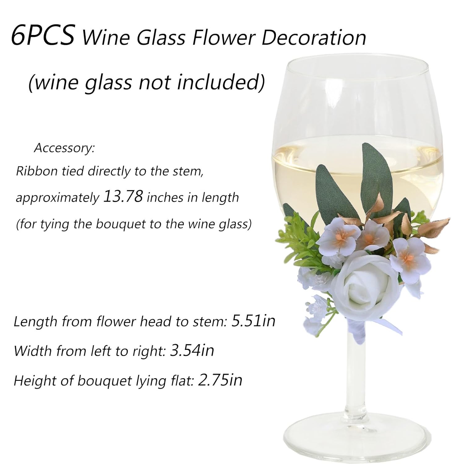 6Pcs Wine Cup Flower Set, Dining Tables, Plates Decorations?White Artificial Flowers Wine Cup For Wedding Ceremony Anniversary, Wedding Home Decor (White)
