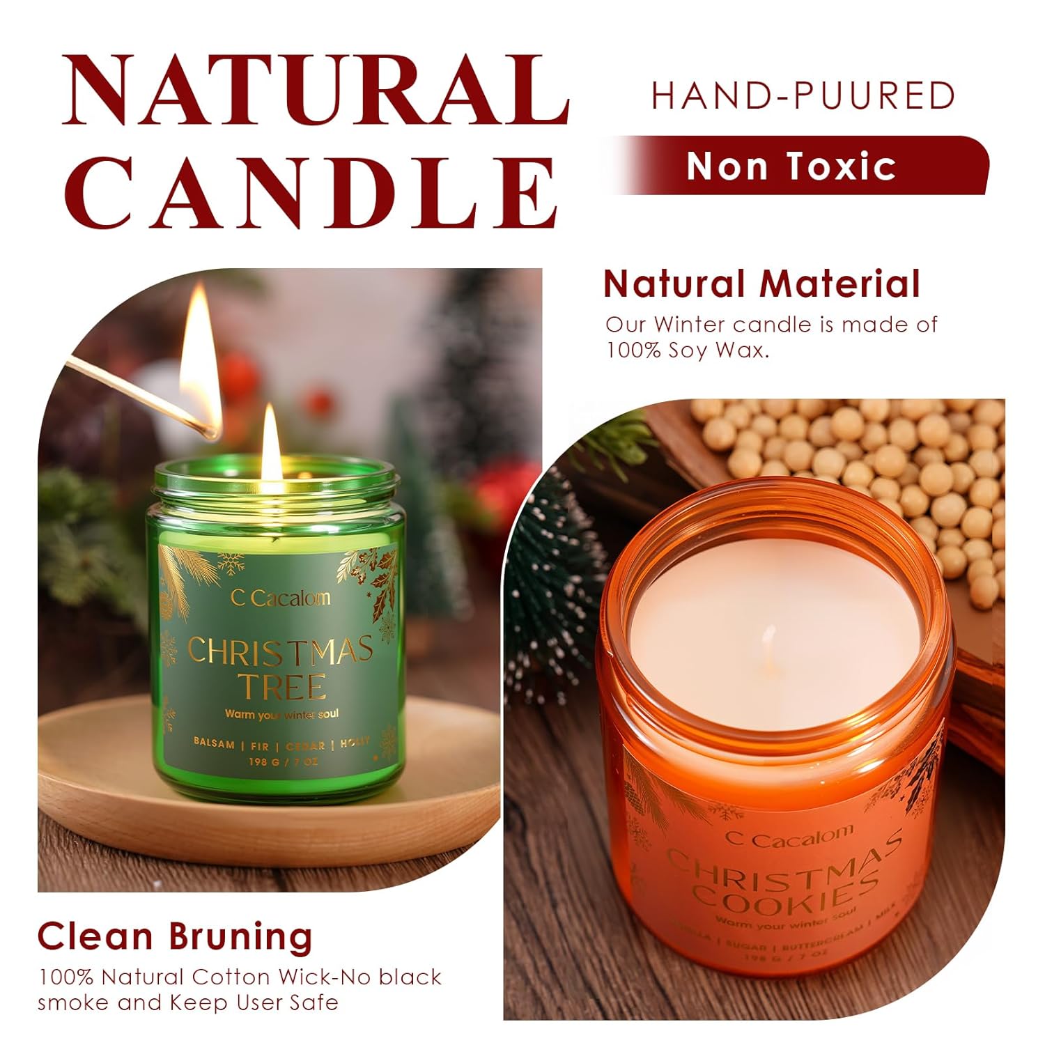 4Pack/28Oz Christmas Soy Candles Gift Set Non-Toxic Aromatherapy Scented Holiday Candles For Chritmas Gifts Home Decor, Luxury Vinilla/Apple/Eucalyptus/Rose Jar Candle, Winter Candle Set For Women Men