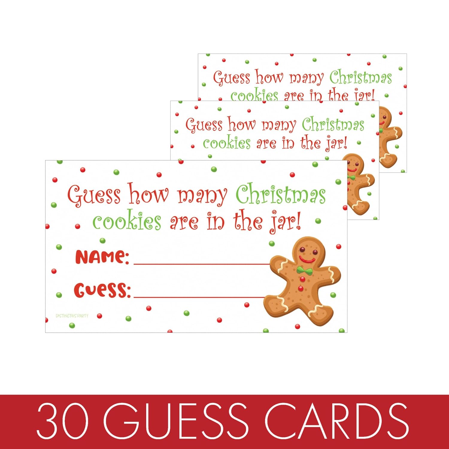 Christmas Party Game - How Many Christmas Cookies In The Jar Party Actvitity (30 Extra Guessing Cards)