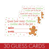 Christmas Party Game - How Many Christmas Cookies In The Jar Party Actvitity (30 Extra Guessing Cards)