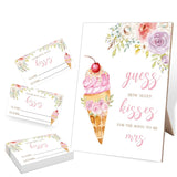 How Many Kisses Bridal Shower Game, 5X8 Pink Ice Cream Sign & 50 Cards, Wedding Decor, Wedding Shower Games For Bridal Shower, Engagement Party, Bachelorette Party Night,3