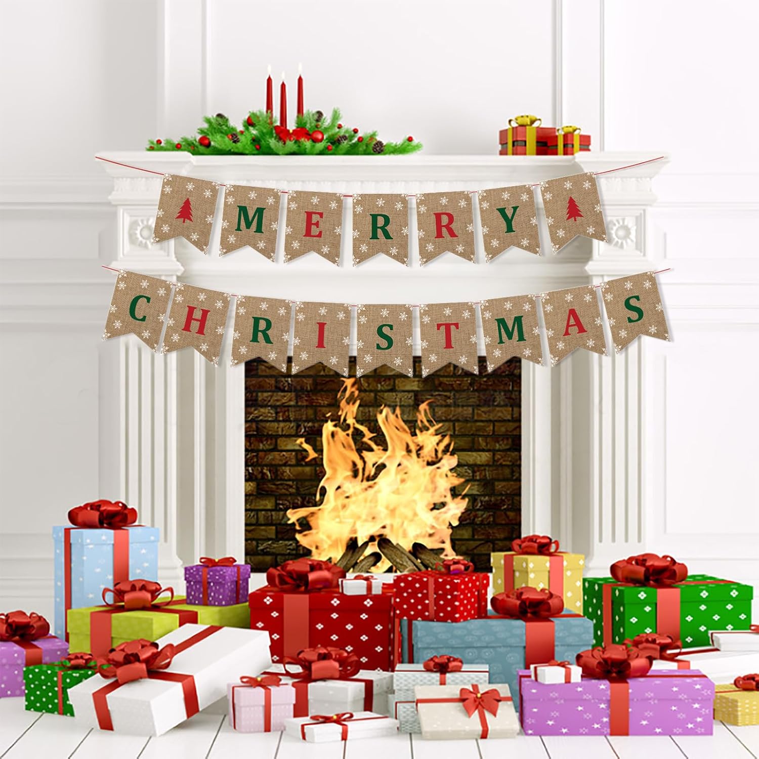 Merry Christmas Banner - Classic Xmas Pennant Party Decoration For Festive Celebrations