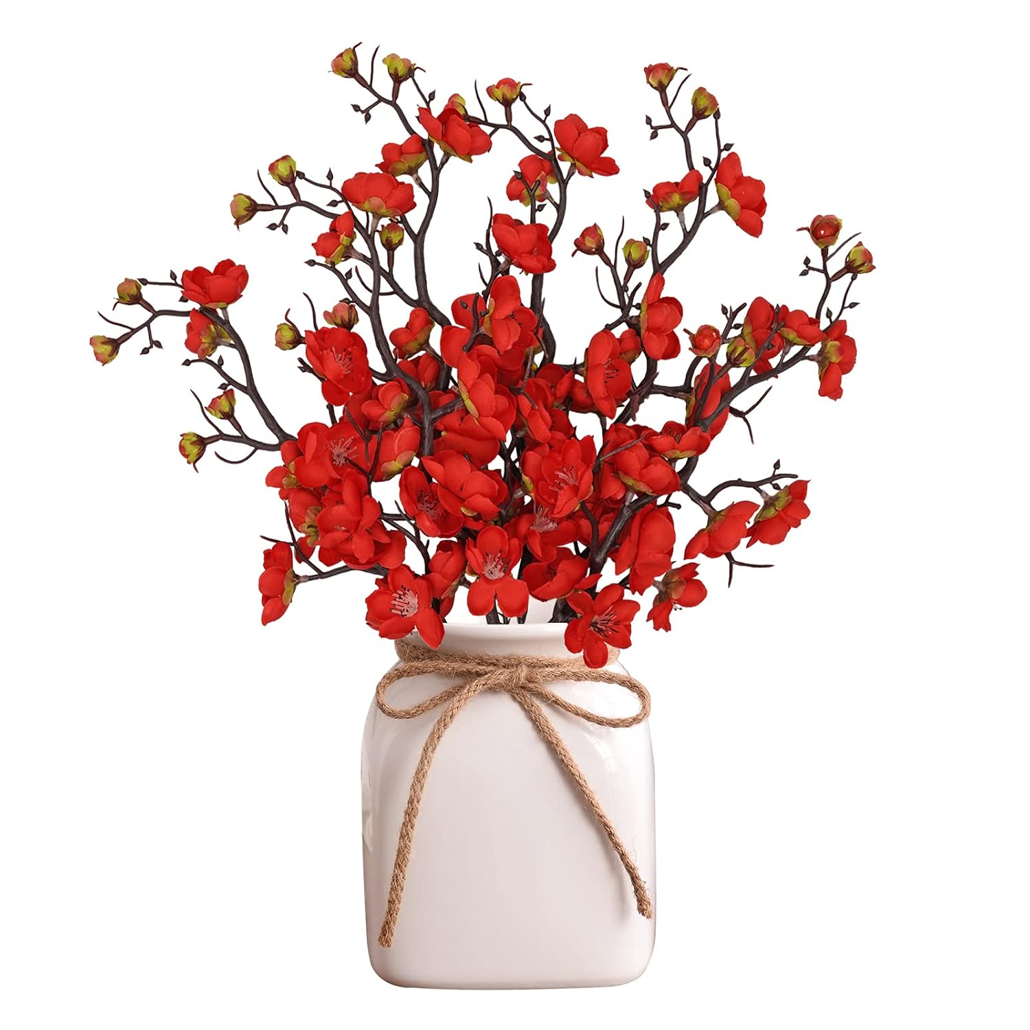 6Pcs Artificial Red Plum Blossom Faux Flowers Fake Plum Blossoms Plastic Flowers Silk Arrangements For Home Hotel Office Wedding Party Garden Decor