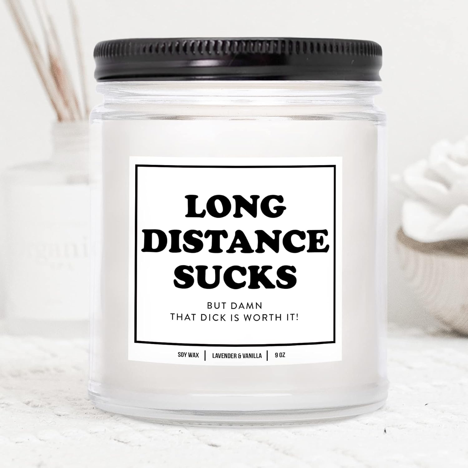 You Nique Designs Long Distance Candle, 7 Ounces, Long Distance Relationship Gifts, I Miss You Gift For Him, Deployment Gifts, White All Natural Soy Vegan Aromatherapy Candles (Mahogany Teakwood)