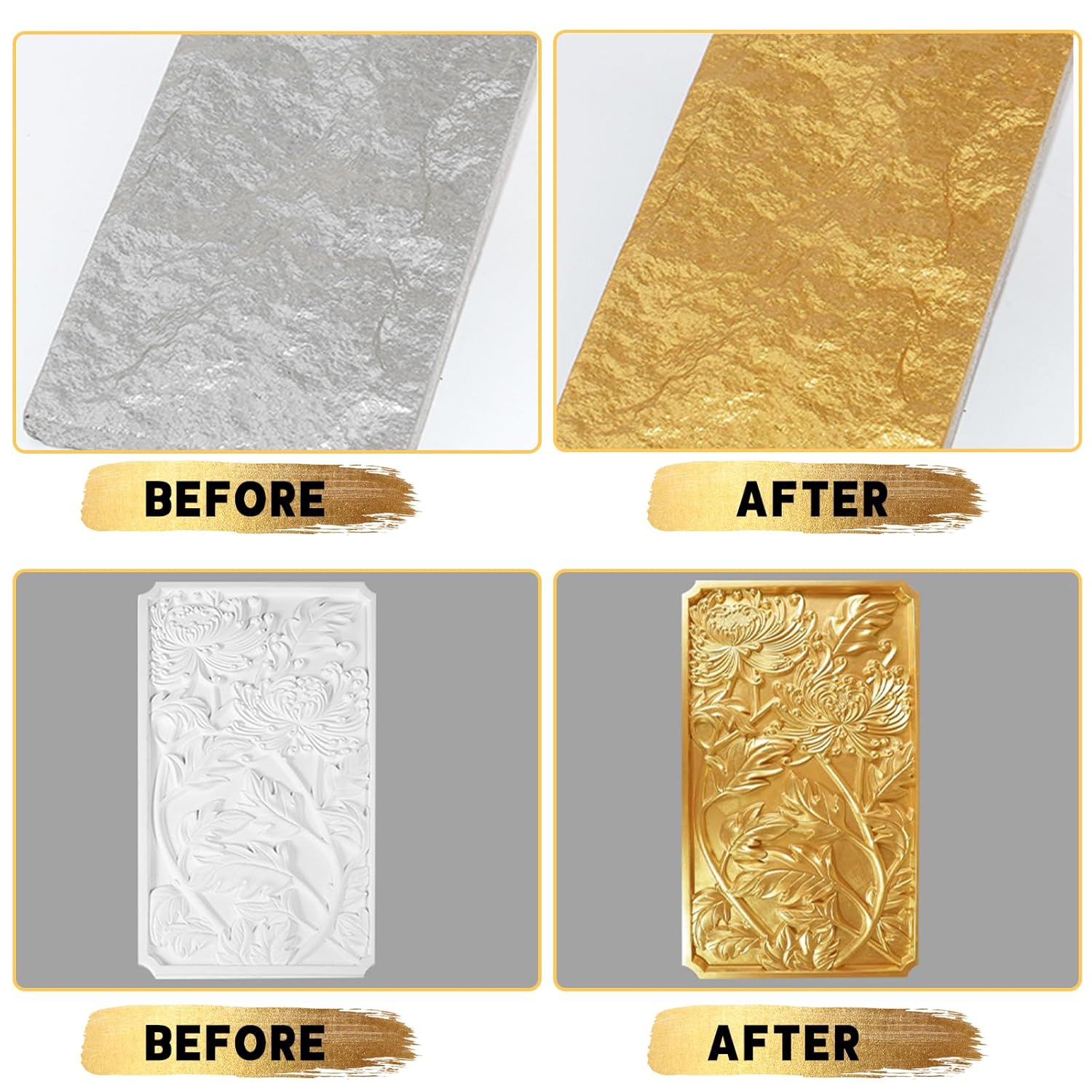 Gold Leaf Paint, 100Ml Water-Based Metallic Acrylic Paint, Golden Acrylic Paints With 2 Brushes, Fade-Resistant Gold Metallic Paints For Metal, Wood, Canvas, Crafting & Art Projects
