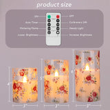 Rose Flameless Glass Candles With Remote, Real Wax 3D Wick Flame Battery Operated Led Candles With Love Pink Rose, For Romantic Special Night, Pink Roses House Decor, Set Of 3