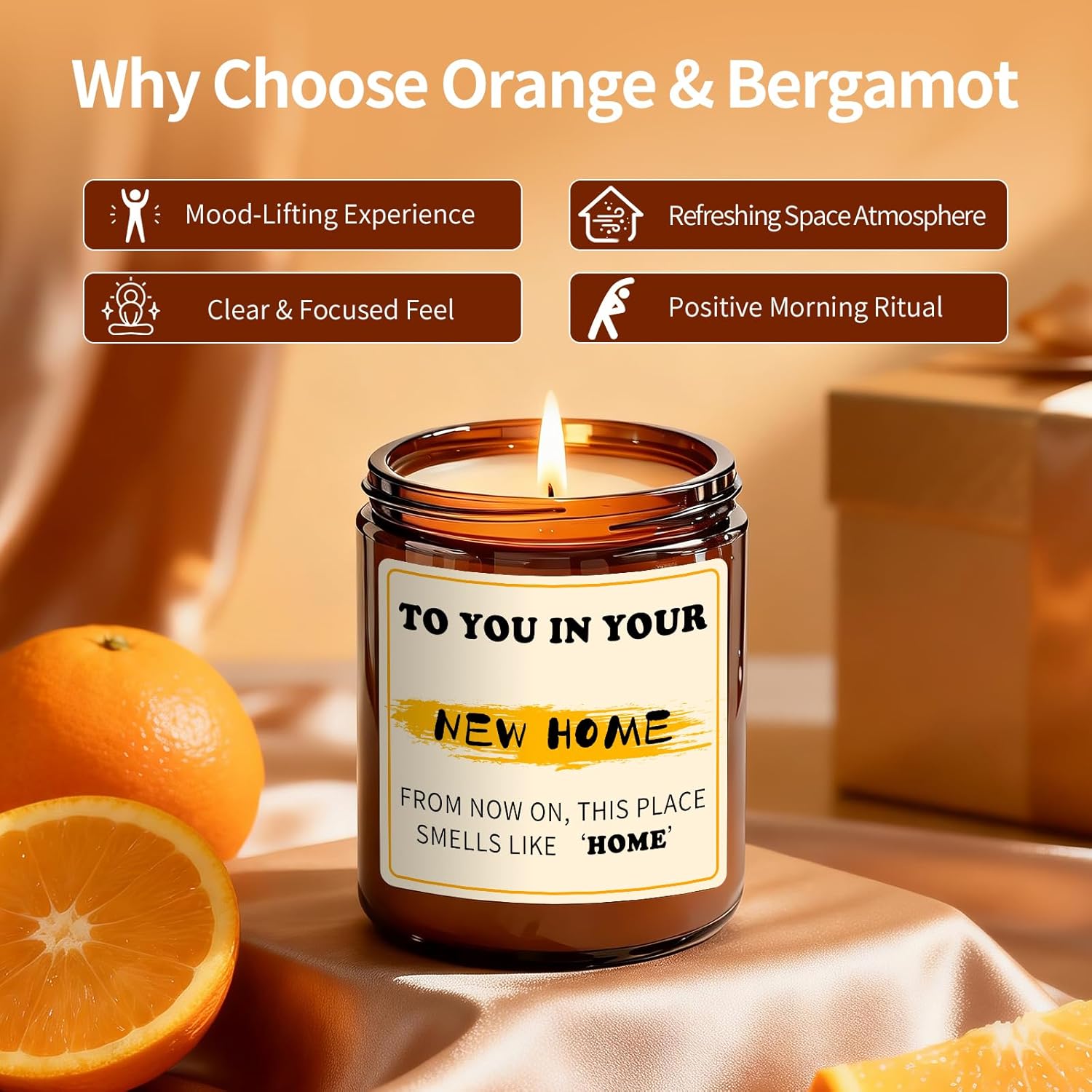 House Warming Gifts New Home, Perfect Housewarming Gifts - Sweet Orange Scented Candle - 7Oz New Home Soy Candles For Women, Men, Couple, Friend - New Homeowner Gift Ideas Presents For Home Buyers