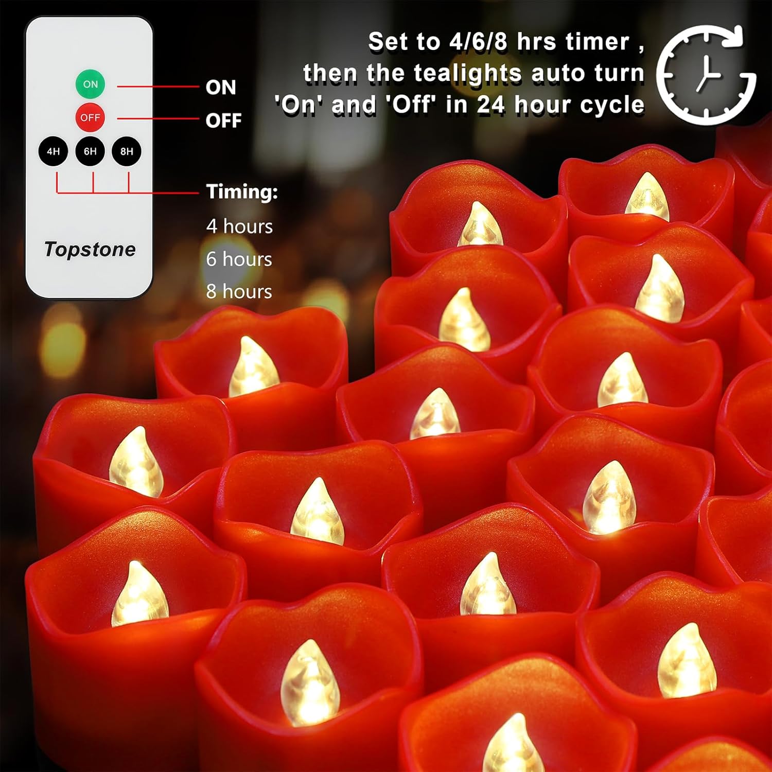 Red Remote Control Flameless Tealight Candles,Cr2450 Battery Powered Votive Candles With Timer,Electric Fake Candle For Home, Christmas Decoration,Pack Of 12