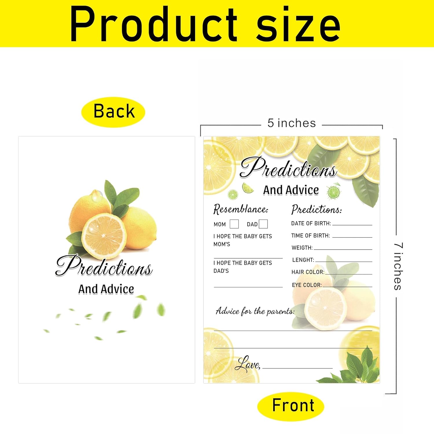 Lemon Theme Prediction And Advice Cards Baby Shower Games Cards 5 X 7 Inch Bridal Shower Card - Lemon Wedding Card 50 Pcs Guestbook Thank You Cardss For Bridal Shower Party Favor