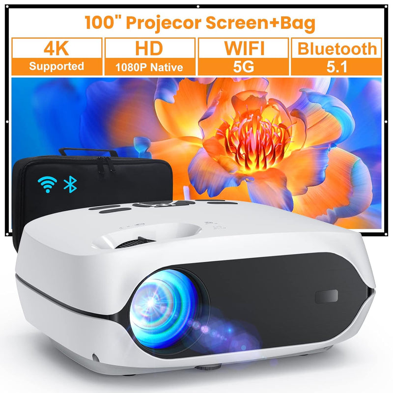 Projector, 5G Wifi Bluetooth Projector, Native 1080P Portable Projector With S