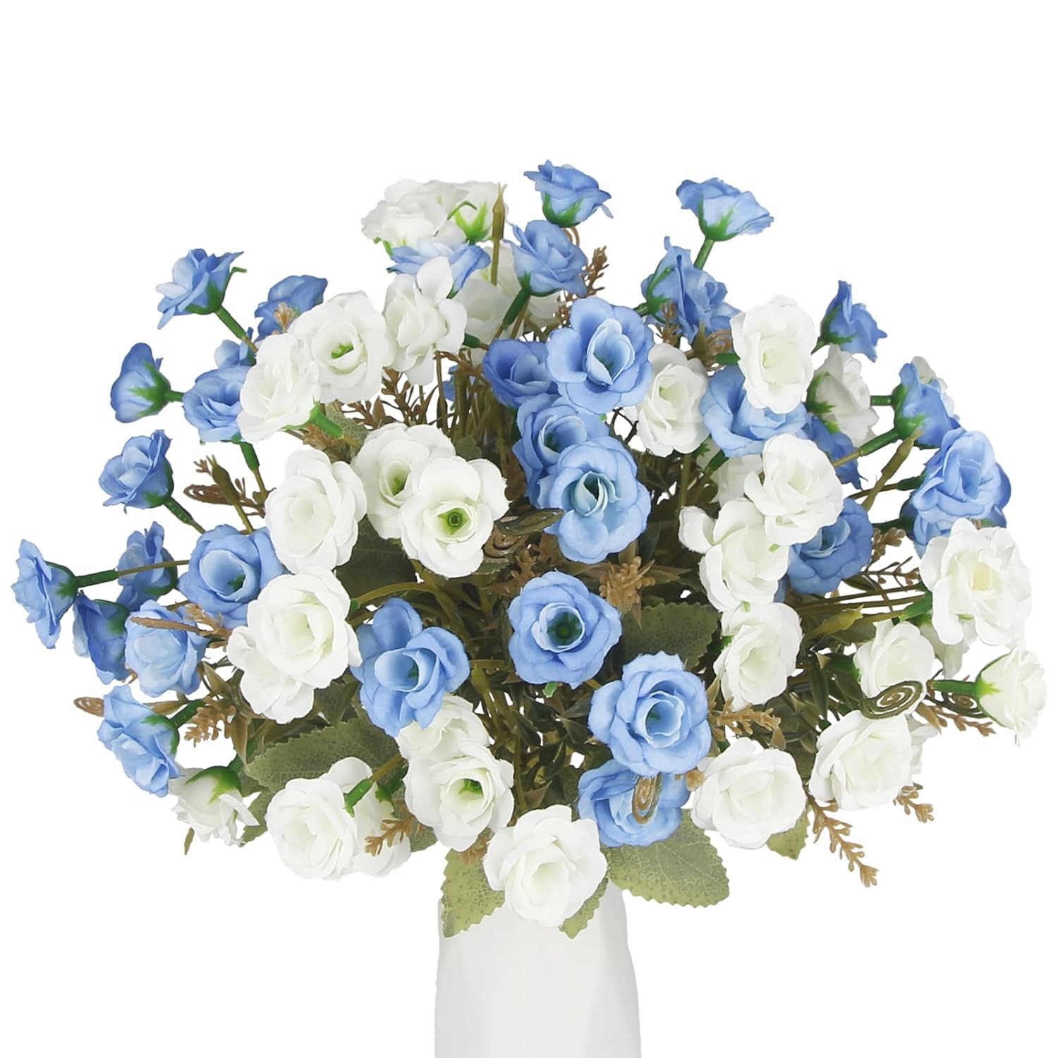 4 Pcs Fake Roses Artificial Flowers Bouquet Blue And White Mini Rose Heads Silk Flowers For Vase Centerpiece Table Wedding Party Bridal Shower Diy Home Indoor Outdoor Valentines Day Decor