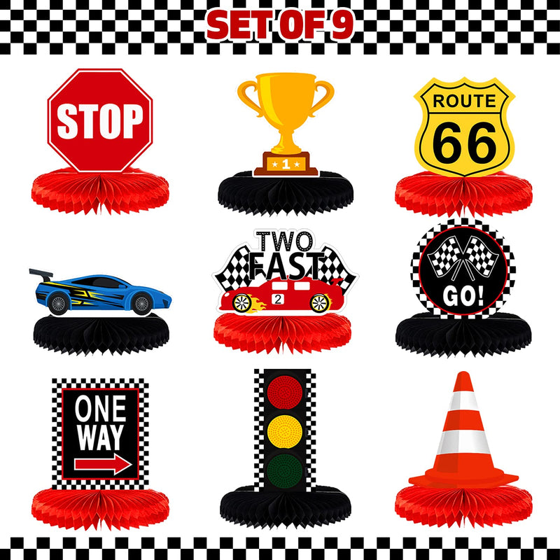 Race Car Two Fast Birthday Table Honeycomb Centerpieces - 9Pcs Let'S G