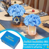 Hanukkah Mason Jars With Blue Flowers & 4 Led Candle Lights - Hanukkah Decorations For Table Centerpiece Home Living Room Bedroom Party Chanukah Gifts, 2 Sets