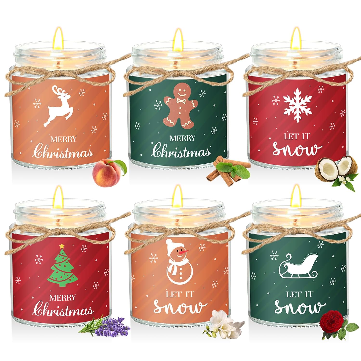 6 Pcs Christmas Candles Gifts Bulk Scented Candle Jars For Coworkers Women Aromatherapy Candles For Home Xmas Birthday Gifts Yoga(Bright Style)