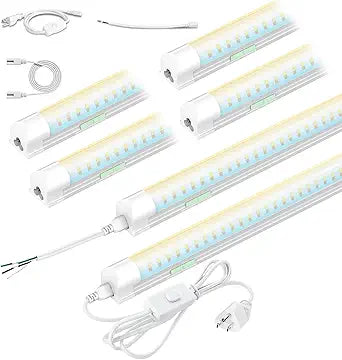 6 Pack Dimmable 4FT LED Shop Lights 30W 4500LM Tunable 3000K 6500K Linkable T8 Fixtures