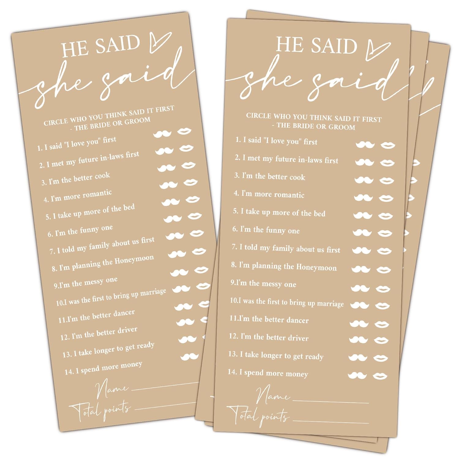 Minimalist Brown Wedding Shower Games Cards, He Said She Said, Bridal Shower Games, Engagement Party Wedding Card For 25 Guests, Bridal Party Supplies 4X9Inch-A30