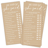 Minimalist Brown Wedding Shower Games Cards, He Said She Said, Bridal Shower Games, Engagement Party Wedding Card For 25 Guests, Bridal Party Supplies 4X9Inch-A30