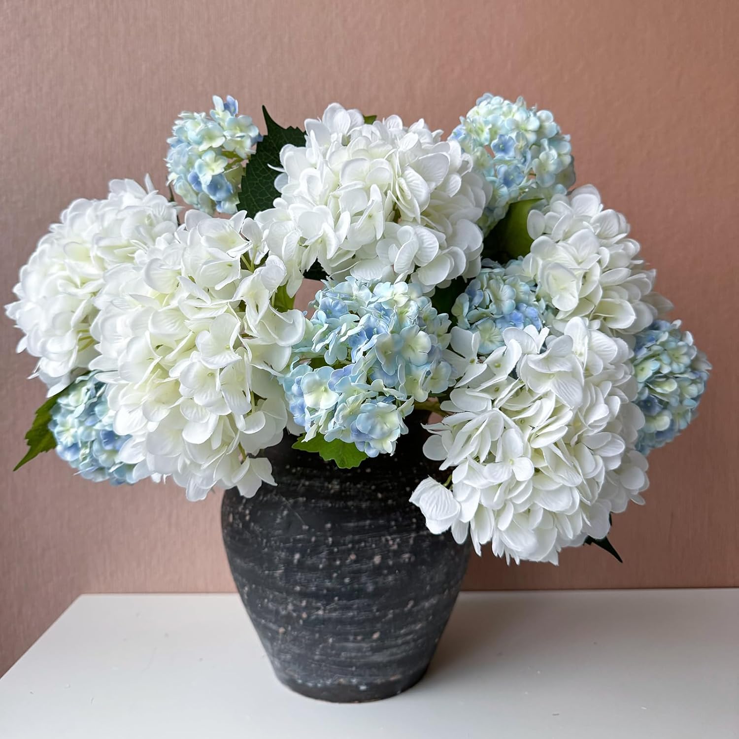 Artificial Snowball Viburnum 4 Pcs 26.8 In Graduated Blue Small Hydrangea 2 Head Natural Lifelike Real Touch Faux Latex Long Stem Vibernum Flower For Home Decoration Outdoor Wedding Deco