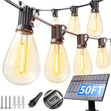 50FT Solar String Lights Waterproof 18+1 LED Shatterproof Patio Lights with USB Charging