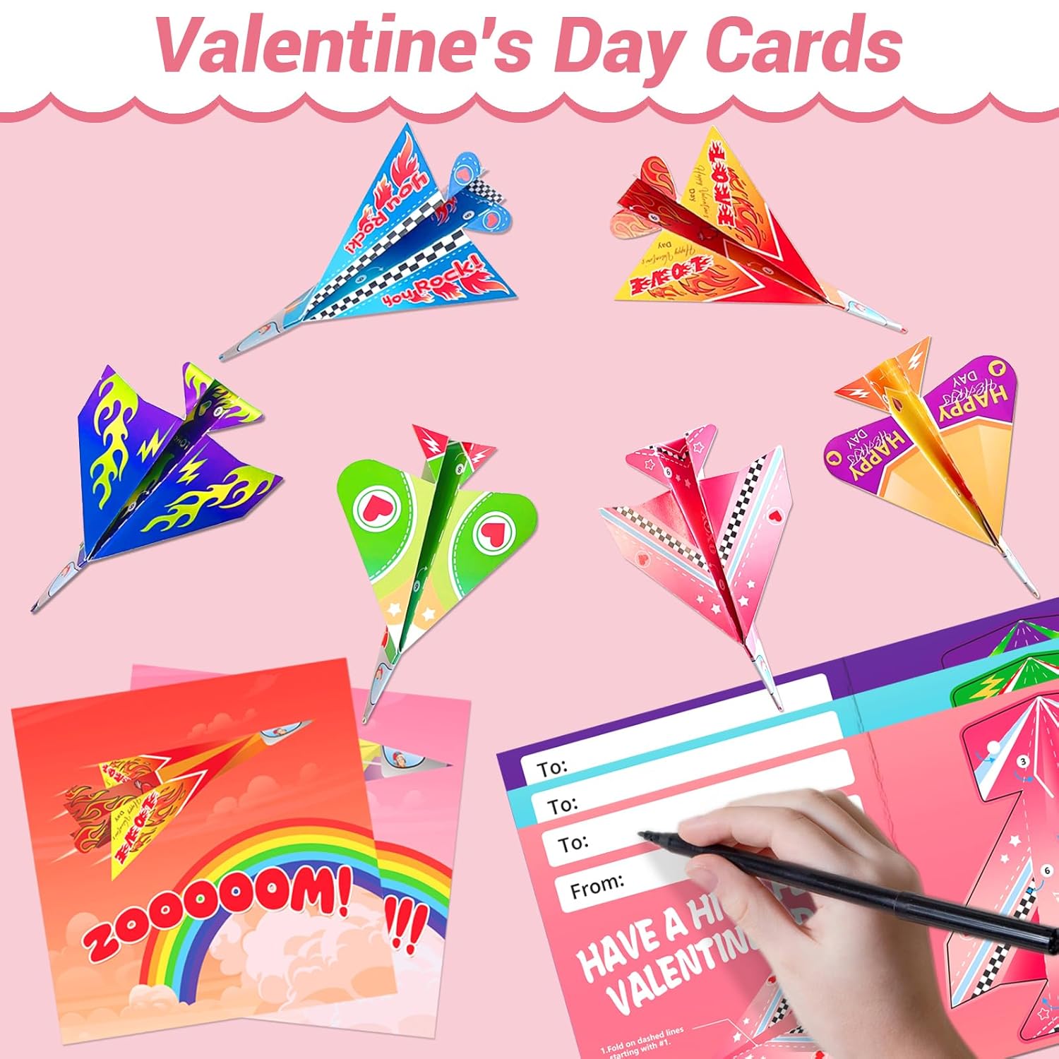 30Pcs Valentines Day Cards With Envelopes, Colorful Paper Airplane Gift Cards For Valentine’S Day, Origami Flying Airplane Greeting Cards For School Classroom Exchange Activity