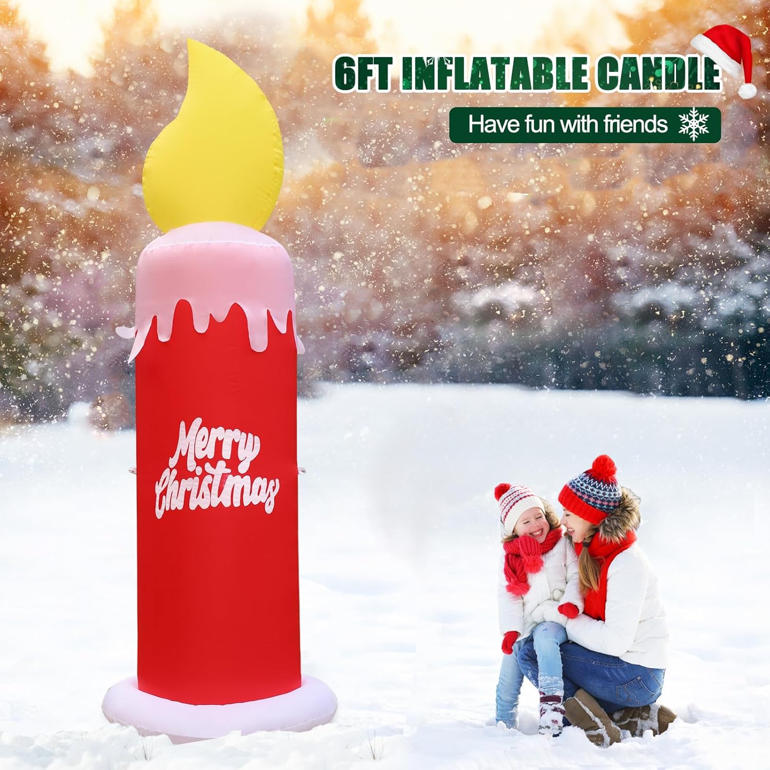 6 Ft Christmas Inflatable Candle With Merry Christmas Wishes, Blow Up Decor Outdoor, Built-In Bright Led Lights, Festiva