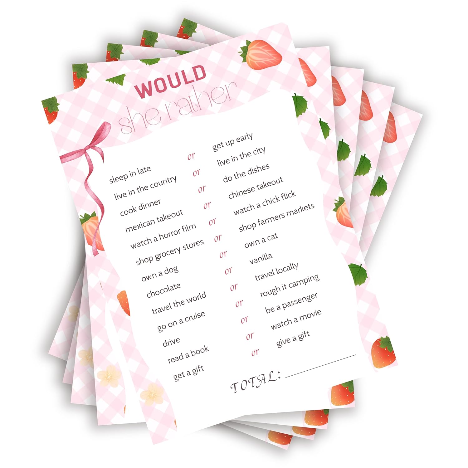30Pcs Strawberry Baby Shower Games, Pink Gingham Berry Would She Rather Bridal Shower Game, Gender Reveal Game, Berry Sweet Baby Shower Decorations