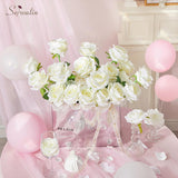 20Pcs Artificial White Roses, 4'' Big Flower Head, Ivory Silk Roses, Velvet Fake Roses Bouquet Long Stem Roses For Home Decor Wedding And Table Centerpiece