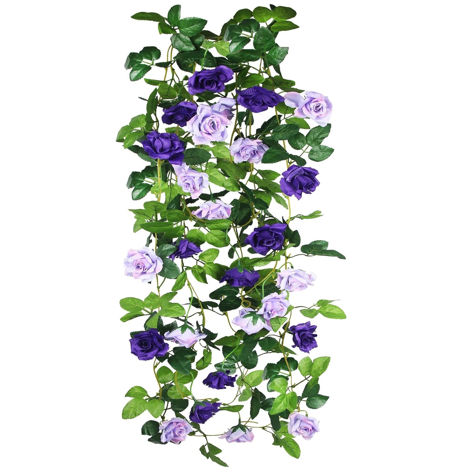 2 Pcs Artificial Rose Vines Flowers Garland Hanging Silk Rose Vine Outdoor 15.8Ft Silk Flowers Rose Ivy Vines For Bedroom Wedding Arch Decor Purple Flower Garland For Backdrop Wall Home Garden
