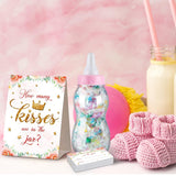 Guess How Many Baby Shower Game Sign With 50 Cards Pink Floral Greenery Big Baby Bottles Decorations 2.76 X 2.76 X 8.27 Inch Giant Bottles For Girl Boy Party Games Favor Gift(Cute Style)