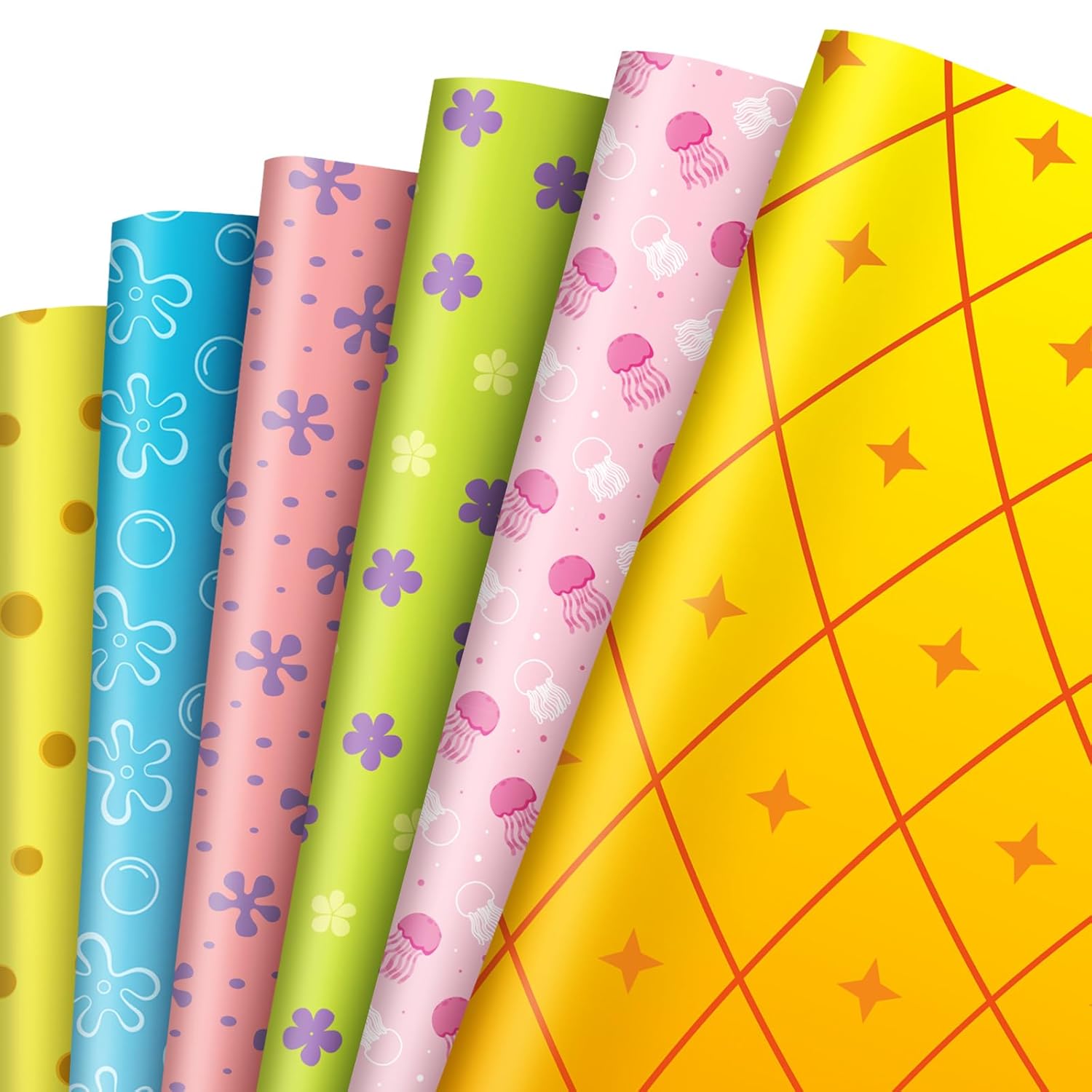 12 Sheets Cartoon Sponge Wrapping Paper Yellow Cartoon Party Decoration - Not Roll - Flower Bubble Under The Sea Gift Wrap Paper Folded Flat For Diy Crafts Birthday Ocean, 19.7 X 27.6 Inch