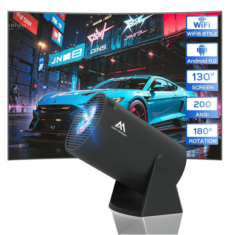 WiFi Bluetooth Mini Projector, 180° Rotatable, 1080P, 130", Android TV 11.0