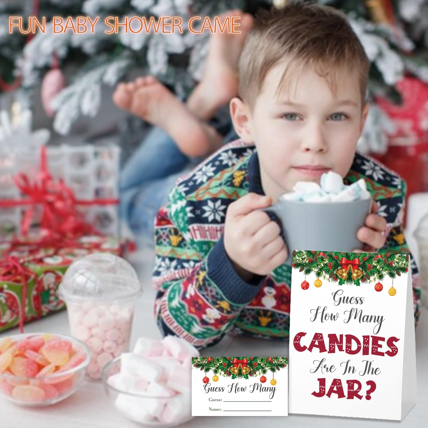 Christmas How Many Candy For Baby Shower Game, Christmas Party Decorations, Pack 1 Sign And 50 Game Cards, Christmas Baby Shower Games, Gender Neutral Party Supplies(Sdtgyx02)
