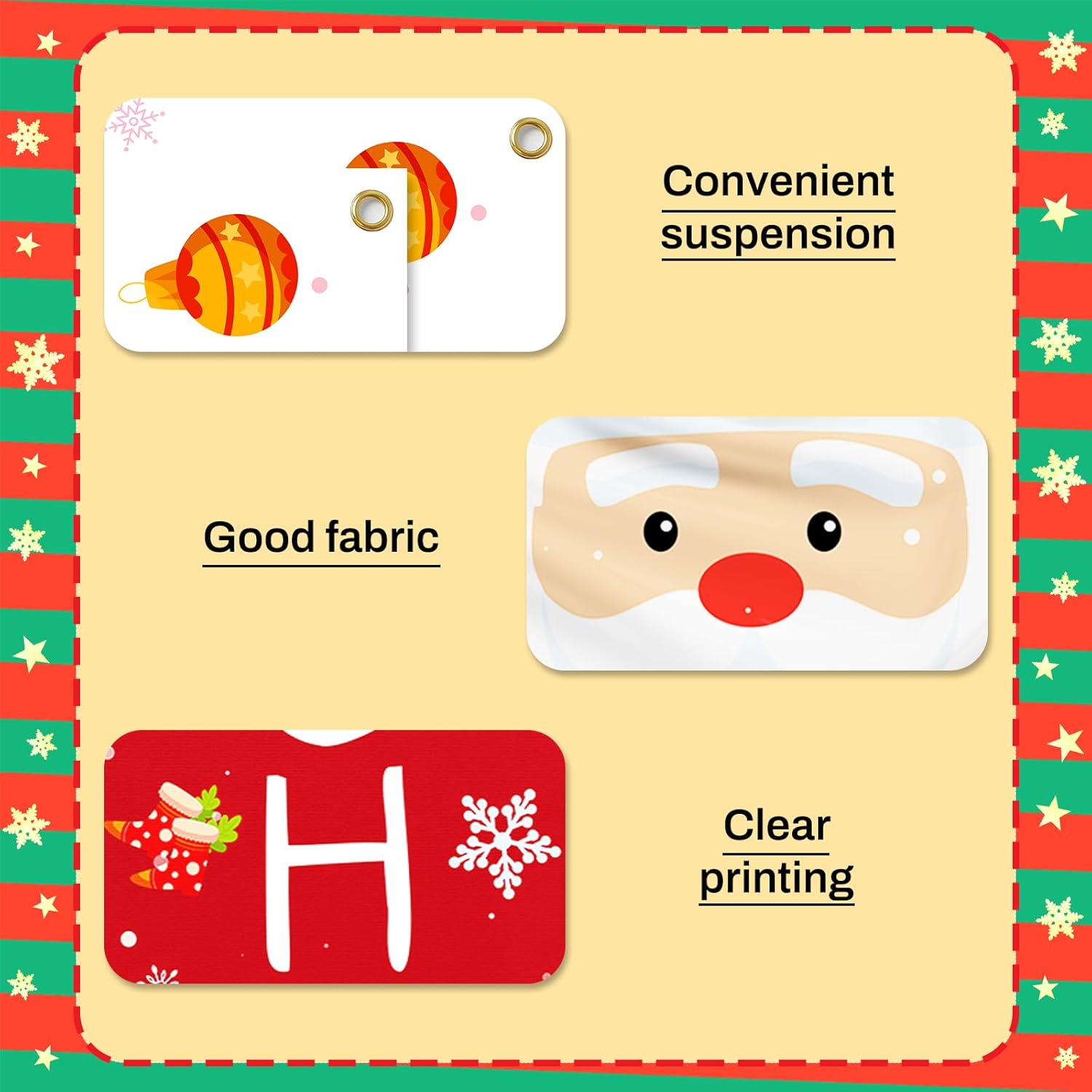 Christmas Outdoor Yard Banner | 2Pc Red White Santa Snowman Hanging Banner | Front Porch, Home, Indoor Outdoor, Garage Door, 71X13 Inches