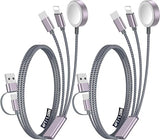 2 Pack Multi Charging Cable for Apple Watch iPhone Samsung USB C Lightning 4FT Travel Charger