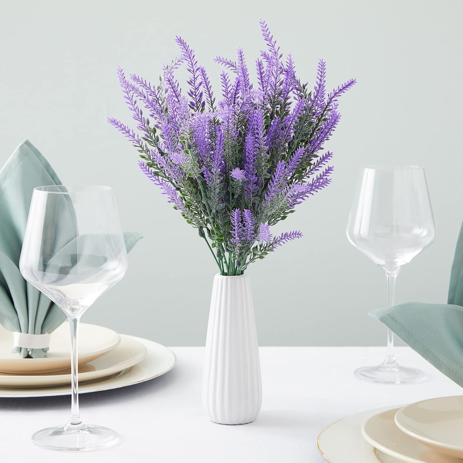 Artificial Lavender Flower Stems - Weather Resistant Artificial Flowers For Outdoors - Realistic Blooms For Wedding Centerpiece - Flexible Stems For Door Wreaths - Pack Of 12, 14" H