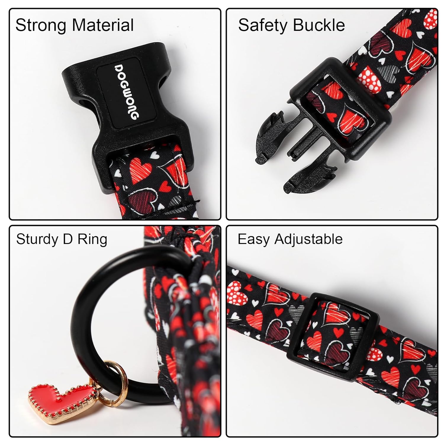 Valentine'S Day Dog Collar, Red Heart Dog Collars Female Or Male Adjustable Cotton Pet Collar With Quick Release Buckle For Small Medium Large Dogs,Xs