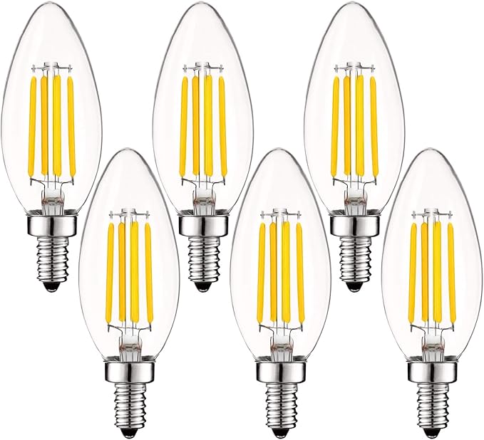 Vintage Candelabra LED Bulb 60W Equivalent 550LM 3000K Warm White E12 Base 6 Pack