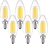 Vintage Candelabra LED Bulb 60W Equivalent 550LM 3000K Warm White E12 Base 6 Pack