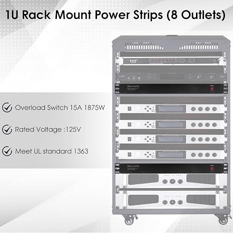 8 Outlet Rack Mount PDU Power Strip 15A 1875W 6FT 14AWG Cord