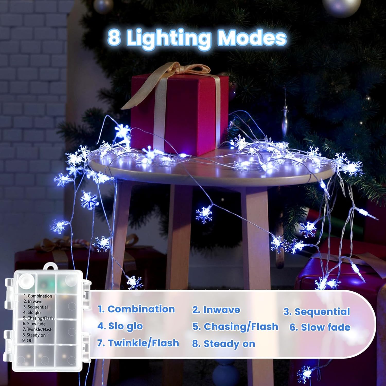 2 Pack Blue Snowflake Fairy String Lights, Snowflake Christmas Lights Battery Operated For Bedroom Waterproof 50Ft 100Le