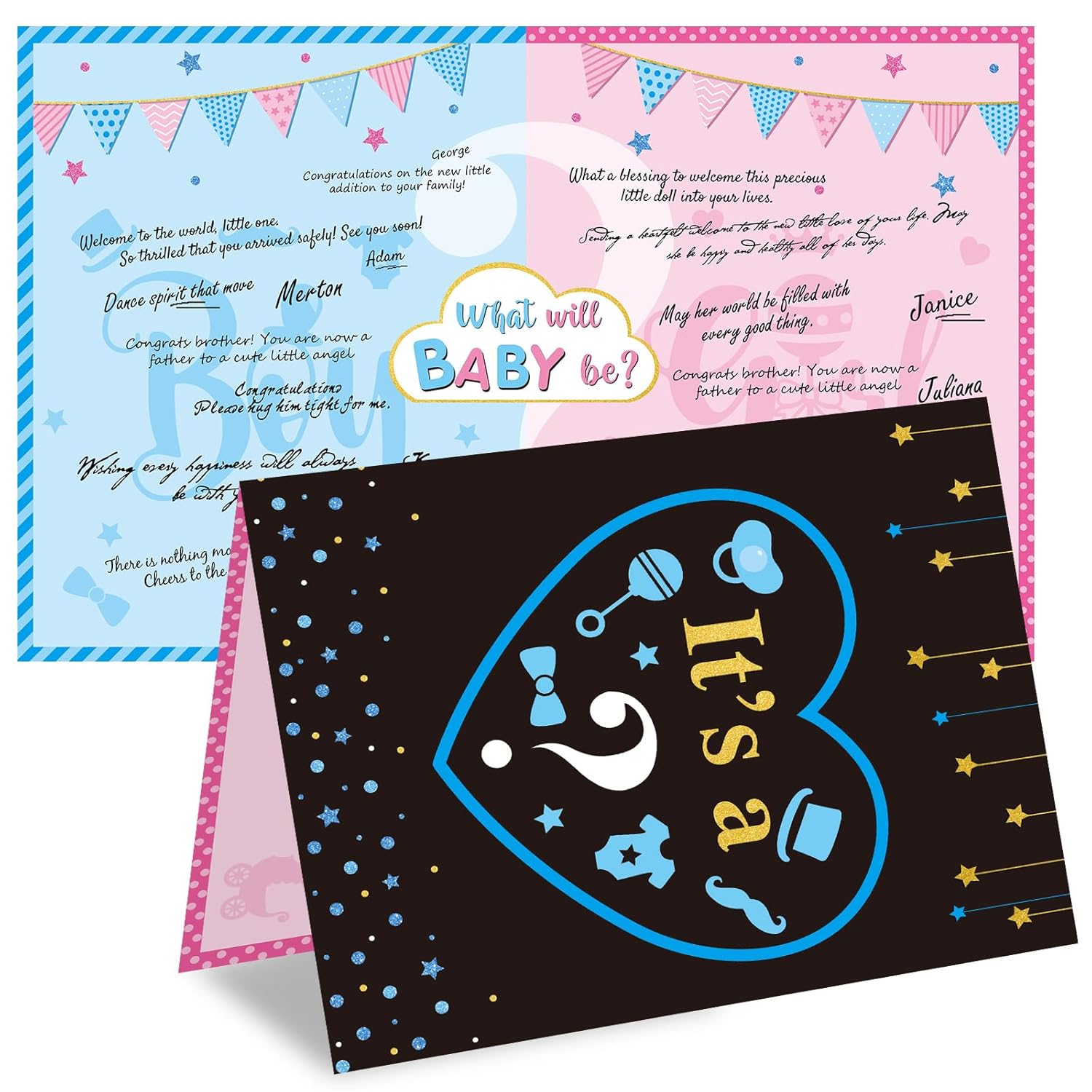 Gender Reveal Games For Guests Gender Reveal Boy Or Girl Decorations Guests Write Blessing For Baby And Sign On The Prediction Guestbook Cards Baby Q Ideas Games Party Supplies