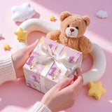 1St Birthday Wrapping Paper Roll For Toddler Girl, Mini Roll, Pink Bear Balloons And Number 1 Gift Wrap Paper For First Birthday Party, Baby Shower Celebration, 17 Inches X 16.4 Feet