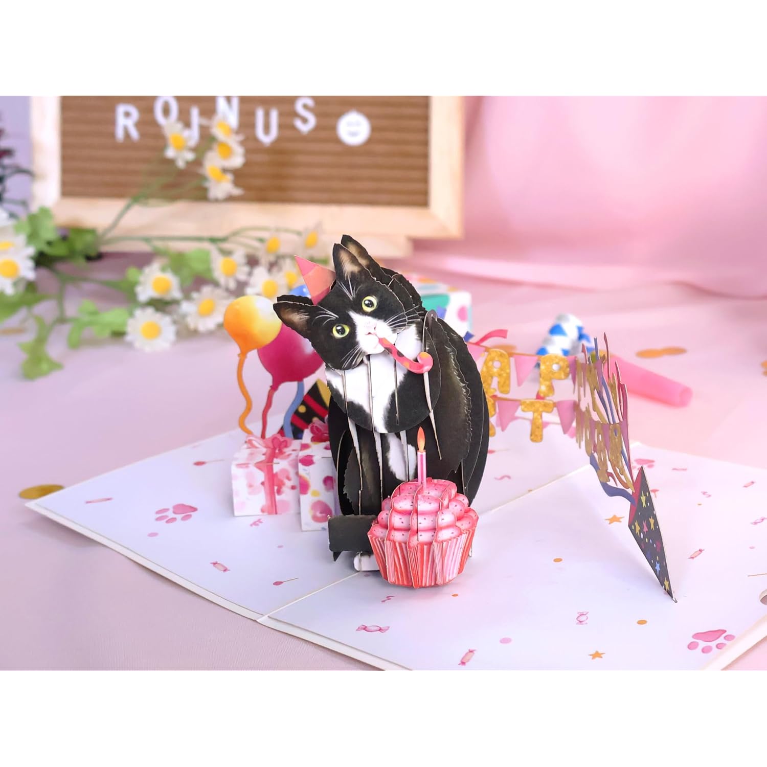 Cat Birthday Card – Tuxedo Cat Pop Up Birthday Cards For Men & Cat Birthday Cards For Women – Handmade Greeting Card, Unique Design For Cat Lovers