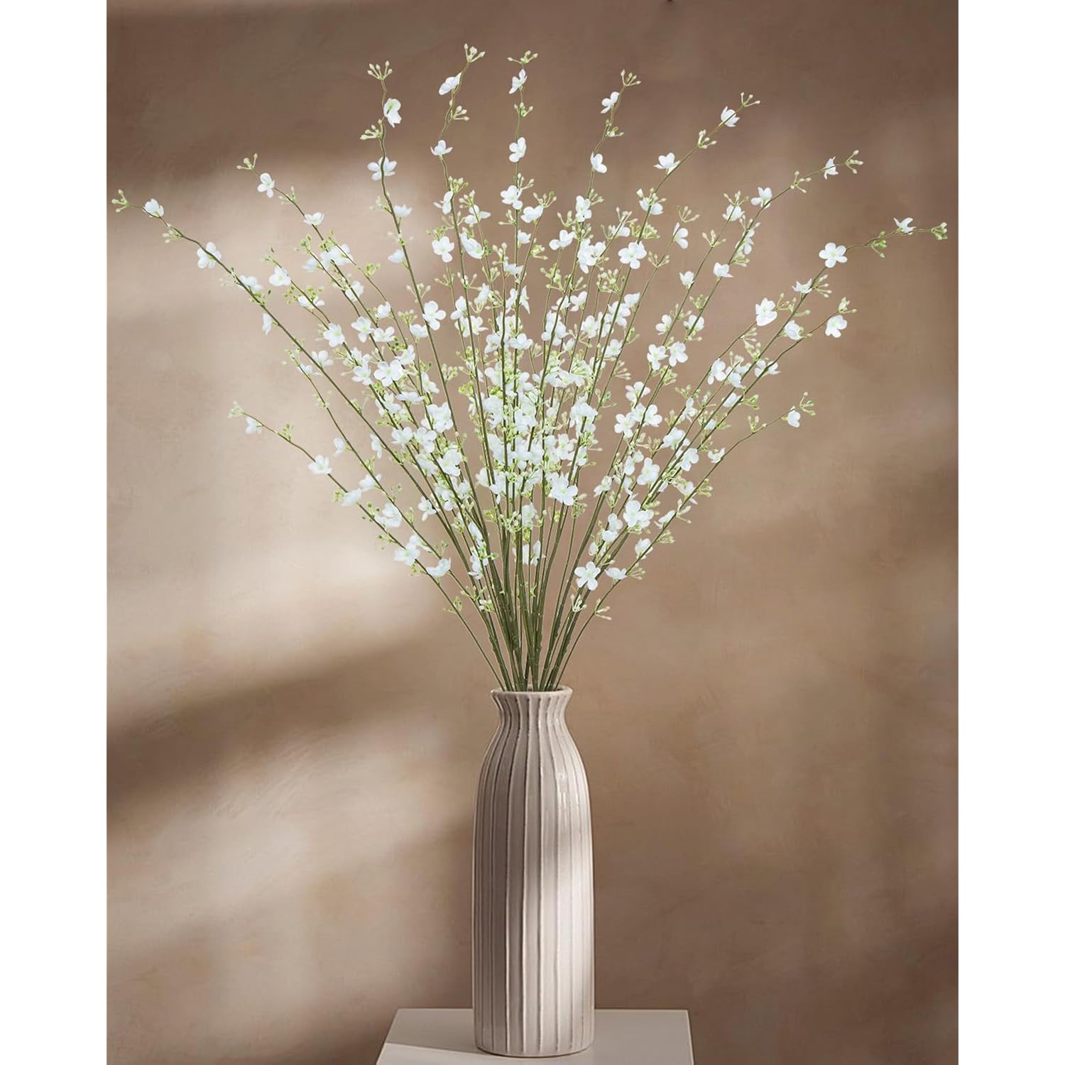 2Pcs Artificial Jasmine Flowers 33.5" Full Vitality Small Floral Branch Stems For Spring Home Office Bedroom Party Wedding Table Centerpieces Decor(White)