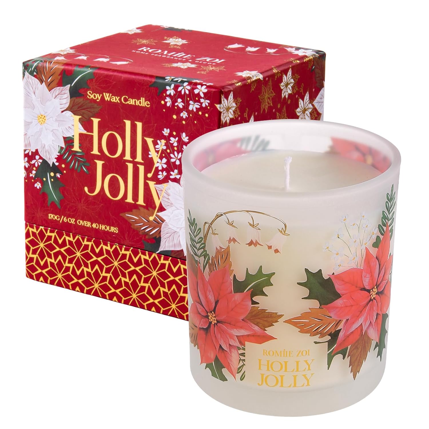 Christmas Scented Candle - 6Oz Soy Wax Candle, Holly Jolly Decorations For Women, Infused With Citrus & Pine Aroma - Exquisite Red & Gold Gift Box Packaged For Christmas Holiday Season Gift