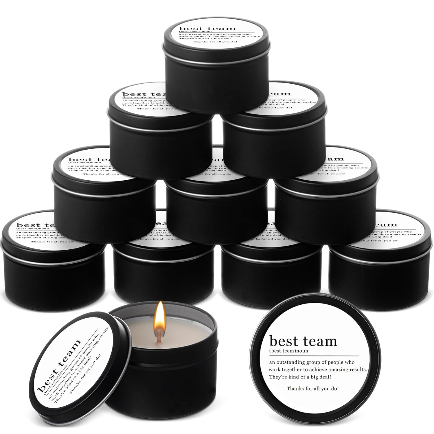 12 Pcs Best Team Gifts Candles Bulk 3 Oz Thank You Soy Wax Jar Scented Candles Thank You Team Party Favor Employees Appreciation Gifts For Teacher Nurse Student Coworker(Black)