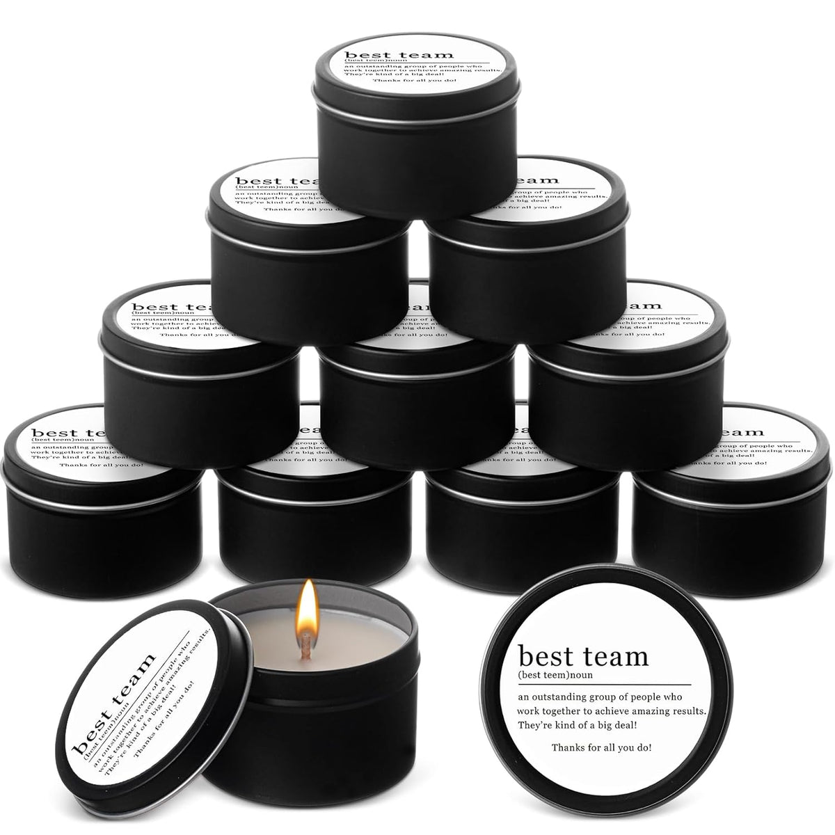 12 Pcs Best Team Gifts Candles Bulk 3 Oz Thank You Soy Wax Jar Scented Candles Thank You Team Party Favor Employees Appreciation Gifts For Teacher Nurse Student Coworker(Black)