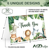 Woodland Thank You Cards With Envelopes Stickers Safari Jungle 30 Pack Watercolor Forest Animals Greenery Greeting Note Cards For Kids Girls Boy Children Birthday Baby Shower Party Supplies